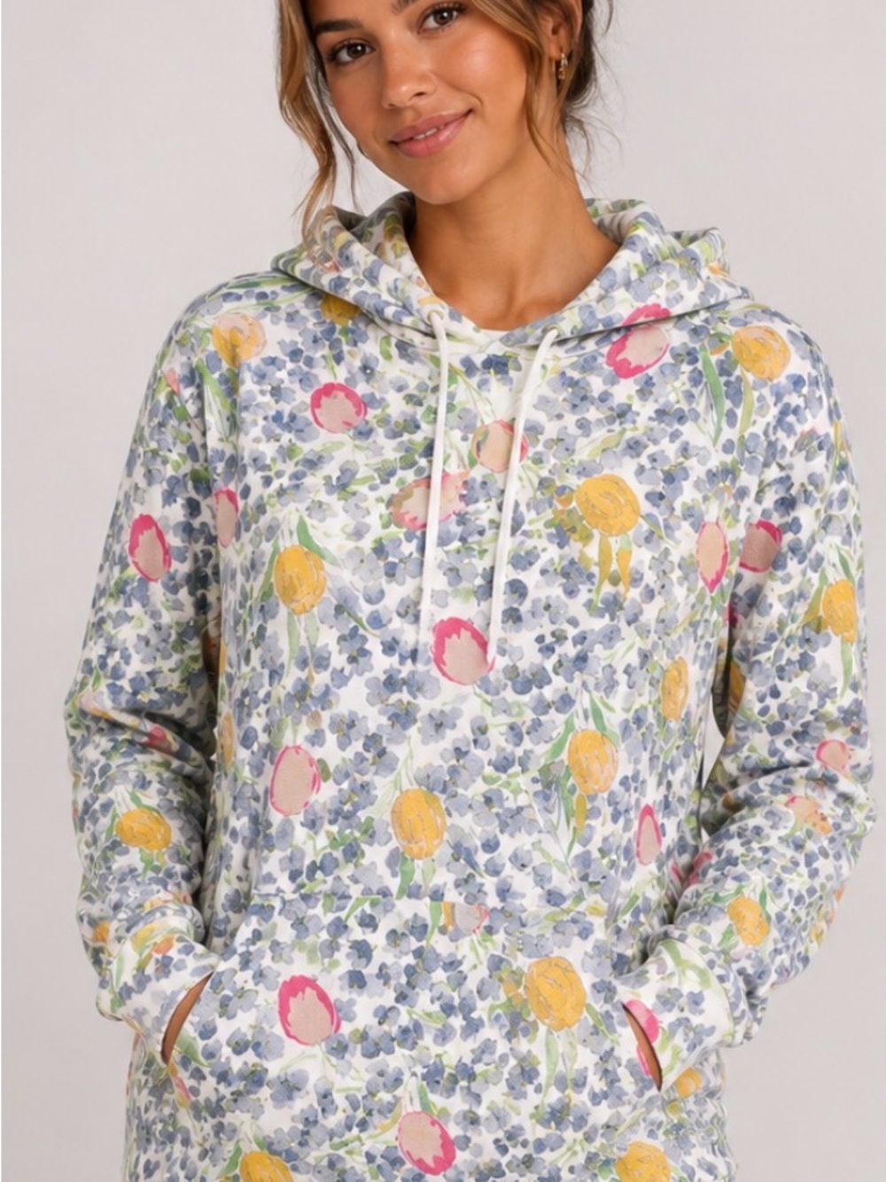 Polo Ralph Lauren Floral Hoodie Women’s Large Tulip Blue Allover Print Pullover